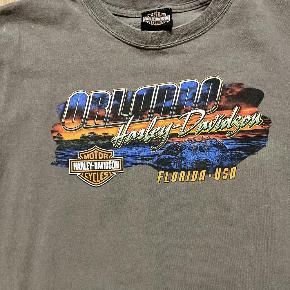 Harley-Davidson Shirt Mens Large Gray Orlando Florida Alligator Double Sided Tee - Picture 2 of 6